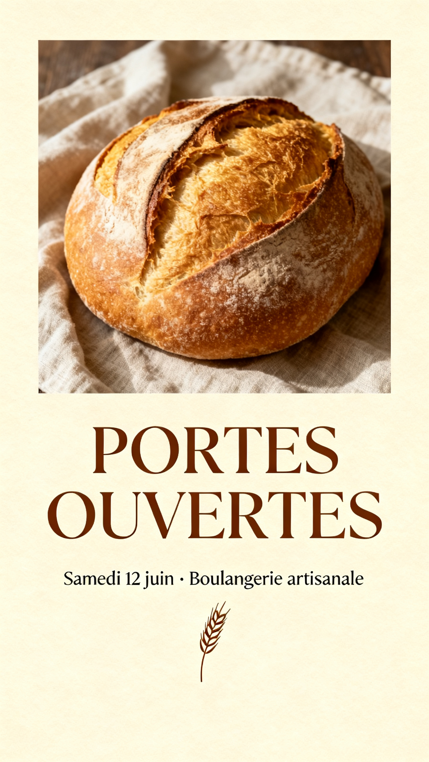 Affiche événementielle boulangerie artisanale version pro avec photo pain artisanal