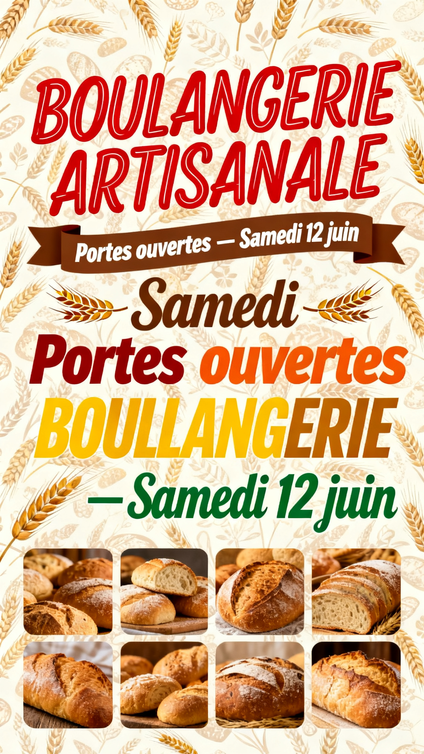 Affiche boulangerie artisanale version Canva surchargée avec polices clashantes