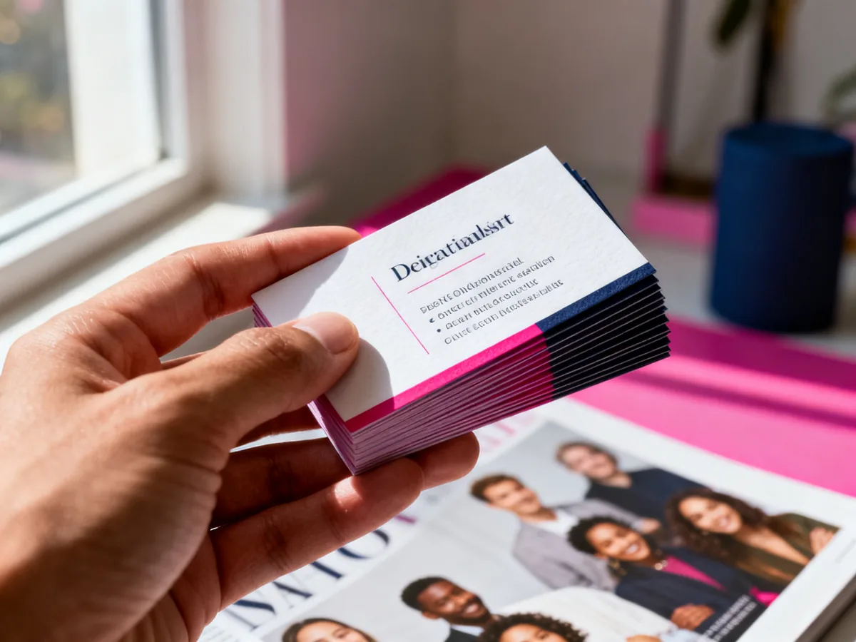 Carte de visite Canva professionnelle imprimée en haute qualité présentée sur une surface texturée — service Maquette Pro